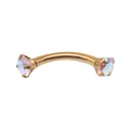 Piercing de barra curva dorada con gemas de opalo para ceja u ombligo sobre blanco - Barra Curvada Dorada Con Gema Iridiscente