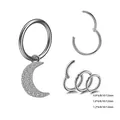 Silver stainless steel nose ring with sparkling moon pendant and circular hoops - Moon Style (Silver)