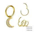 Macro detail of gold moon piercing ring with zirconia and size specifications - Moon Style (Gold)