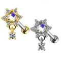 Clous d'oreilles fleur or et argent avec pierre irisée et petit pendentif en cristal - Style Opal Hexagramme (Argent) / Platine