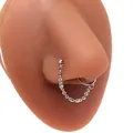 Detail of stainless steel heart nose stud and ring combo with a fine connecting chain - Silver Small Rhinestone Stud Hoop Chain (Style 8)