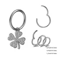 Set piercing in acciaio argento con ciondolo a quadrifoglio e anelli di varie dimensioni - Stile Quadrifoglio (Argento)