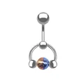 Bauchpiercing aus Edelstahl mit zweifarbiger blau-kupferner Metallperle auf weißem Hintergrund - Blau Kupfer Metallic-Stil