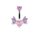 Dettaglio del piercing all'ombelico con cuore rosa e ali di farfalla in smalto viola - Piercing Ombelico Cuore Farfalla Argento (#1)