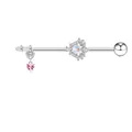 Piercing industriale con cristallo a cuore rosa e pietra d'opale blu decorata - Orecchino Cuore Scudo Retro Argento (#10)
