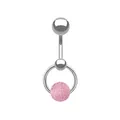 Bauchnabelpiercing aus Edelstahl mit einem Anhänger aus rosa Naturstein mit Rissen - Rosérosa Rissmuster-Stil