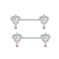 Piercing per capezzoli barocchi con perle iridescenti e ciondoli a cuore rosa in cristallo - Piercing Capezzolo Pietra di Luna Cuore Retro Argento (#9)