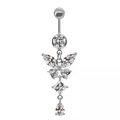 Piercing ombelico a farfalla argento con zirconi e ciondolo a goccia pendente - Stile Farfalla Trasparente Argento
