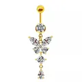 Piercing ombelico a farfalla dorato con zirconi in tagli marquise e a goccia - Stile Farfalla Trasparente Oro