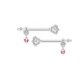 Dettaglio piercing capezzolo a chiave argento con gemma blu e ciondolo a cuore rosa - Piercing Capezzolo Cuore Chiave Argento (#8)
