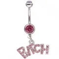 Piercing all'ombelico in acciaio con gemma rosa e ciondolo con scritte BITCH - Stile Lettera BITCH Argento Zirconia Rosa