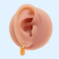 Gold hoop earrings with orange translucent rectangular pendants on a display model - Orange (Gold)