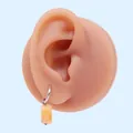Minimalist silver hoop earring with semi-transparent yellow cylinder pendant on ear model - Light Yellow (Silver)