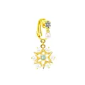 Golden non-pierced belly clip featuring a snowflake charm with opal and pearls - Snowflake Opal Style (#1)