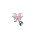 Macro view of butterfly cartilage earring with pink marquise zircon and screw back - Marquise Pink Zircon Butterfly Cartilage Stud
