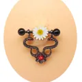 Black double snake nipple ring with red crystal heart and stainless steel barbell piercing - Black Double Snake Style