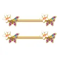 Golden butterfly and floral nipple bars with colorful rhinestones and enamel accents - Gold Butterfly Flower (#2) / 1 Piece / Gold