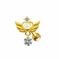 Golden heart wing navel piercing with white pearl and sparkling crystal droplet - Gold Wings Heart Pearl Pendant Navel Ring