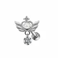 Detail of wing-shaped heart stud with white pearl and sparkling round zircon drop - Angel Wings Heart Pearl Zircon Stud