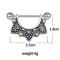 Detailed view of silver steel nipple ring featuring blue and white opal stones inlay - Genuine Opal Style (4#)