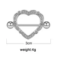 Detail of silver heart-shaped nipple ring with sparkling rhinestones, 3cm width and 4g weight - Rhinestone Heart Style (3#)