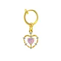 Golden heart-shaped belly ring or ear clip with pink opal and zircon accents - Pink Hollow Heart (#1)
