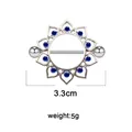 Detail of silver nipple ring featuring a blue rhinestone floral frame and bar - Radiant Petal Rhinestone Style (2#)