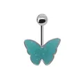 Dettaglio del piercing all'ombelico a farfalla in argento con pietre turchesi - Stile Farfalla Verde