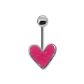 Vista dettagliata del piercing all'ombelico argento con ciondolo a cuore rosa scintillante - Stile Cuore Rosa