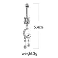 Piercing ombelico con luna crescente e stella in argento con zirconi e pendente 5,4cm - Stile Luna Stella e Meteora Argento (#7)