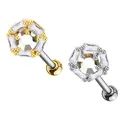 Paire de boucles d'oreilles hexagonales en acier avec cristaux AB dorés et argentés - Style Hexagone Coloré (Argent) / Platine