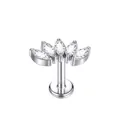 Detailed view of titanium labret stud with fan-shaped marquise-cut cubic zirconia - Silver 5-Stone Fan Style