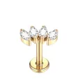 Macro detail of gold titanium labret with four marquise-cut marquise-cut clear zircons - Gold 4-Stone Crown Style