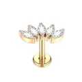 Macro shot of 5-stone marquise fan labret stud with gold finish for ear piercing - Gold 5-Stone Fan Style