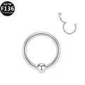 Hypoallergenic ASTM F136 titanium clicker ring with silver finish and opal inlay - Captive Bead Ring Style (G23CR011-S121203042) / 1.2mm Wire / 12mm Inner Diameter / Titanium Gray