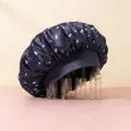 Gorro de dormir elástico de satén morado oscuro con estampado de cerezas - Azul Marino Cereza
