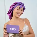 Cuffia da notte in seta a doppio strato viola con fiocco e confezione regalo setosa - Viola