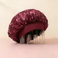 Gorro de dormir de satén burdeos con estampado de cerezas y banda elástica ancha - Rojo Vino Cereza