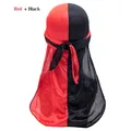 Silky durag for adults with red and black two-tone color block and long tail ties - One Size / Red and Black