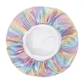 Stretchy laser holographic kids sleeping bonnet with metallic rainbow gradient effect - One Size / White