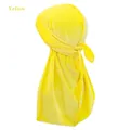 Leuchtend gelber Velvet Durag mit langem Schwanz und hochwertigem elastischem Hip-Hop-Design - Einheitsgröße / Gelb