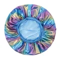 Elastic laser sleeping bonnet for kids featuring multi-color shimmer and blue silk lining - One Size / Blue