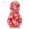 Red camo silky durag with long tail and satin finish shown on head mannequin - Adjustable / Red Camouflage