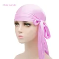 Silky pink purple durag for men and women featuring long straps and glossy satin finish - One Size / Pink Purple