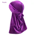 Violetter Samt Durag mit langen Bändern für Wellen, Premium Hip-Hop Kopfbedeckung - Einheitsgröße / Lila