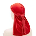 Durag in velluto rosso scuro con cinturini lunghi e tessuto elastico per lo styling capelli - Regolabile / Rosso