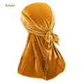 Khaki Samt Durag Kopfbedeckung mit langem Schwanz für Hip-Hop Style aus glänzendem Stoff - Einheitsgröße / Gold
