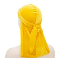 Durag classico in velluto giallo brillante con finitura liscia e lunghe fasce annodate - Regolabile / Giallo