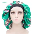 Gorro de dormir de satén verde con flores de calidad para proteger cabello variante - Talla única / Verde