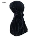Hochwertiges schwarzes Samt-Durag mit langem Schwanz und Stretchbändern für Hip-Hop - Einheitsgröße / Schwarz